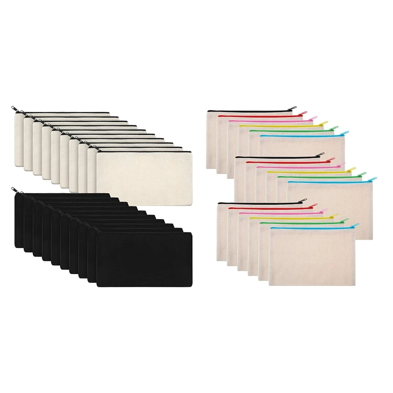 

20Pcs Canvas Makeup Bags Zipper Pouch Bags Pencil Case Blank DIY Craft Bags With 18 Pieces Canvas Makeup Bag