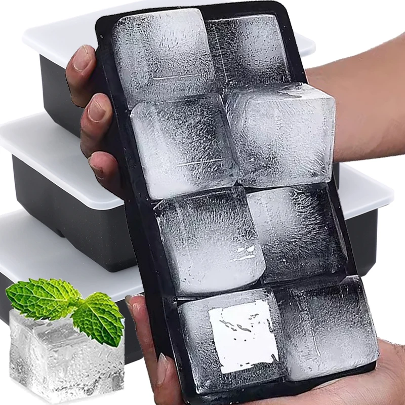 4/6/8 siatek silikonowe formy do kostek lodu Food Grade kwadratowe bloków Whisky koktajl napoje DIY kostkarka Bar narzędzia kuchenne