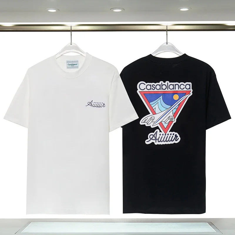 

CASABLANCA T-shirts Triangle Best Quality Lettering Aircraft Printing Cotton Short Sleeve Casual Loose Men Women T Shirt Summer