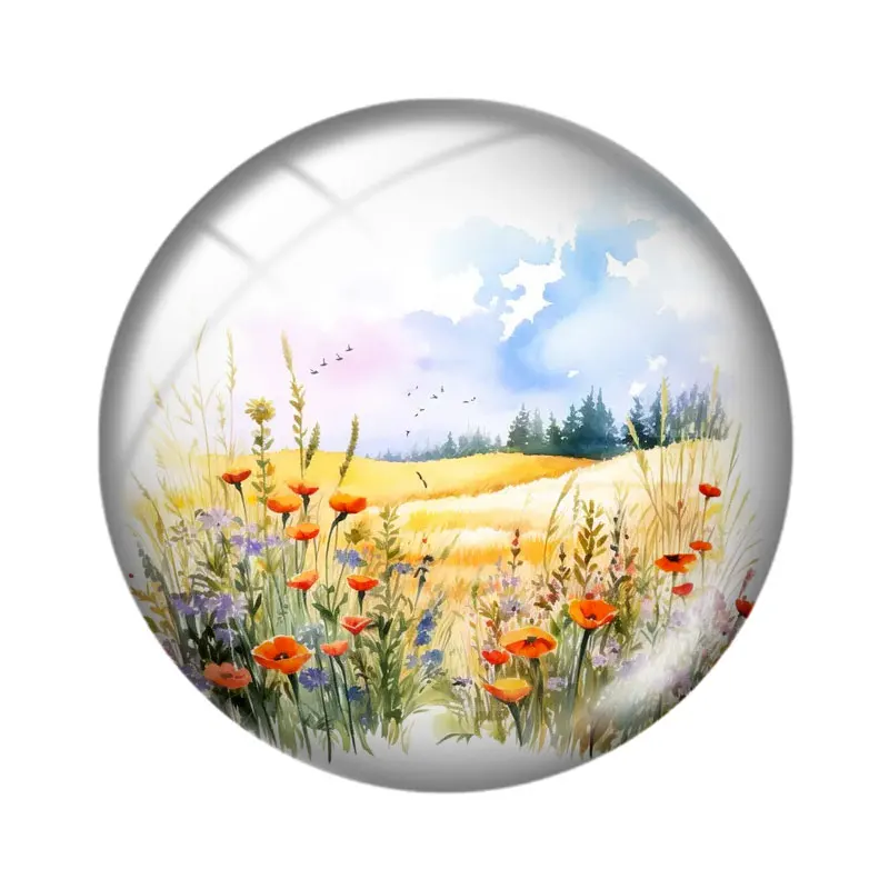 Поле цветы полевой пейзаж Clipart mix 12 мм/18 мм/20 мм/25 мм круглый фотостекло кабошон