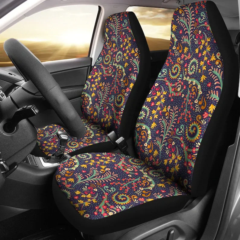 

Colorful Decor Floral Flowers Car Seat Covers Pair, 2 Front Seat Covers, Car Seat Protector, Car Accessories