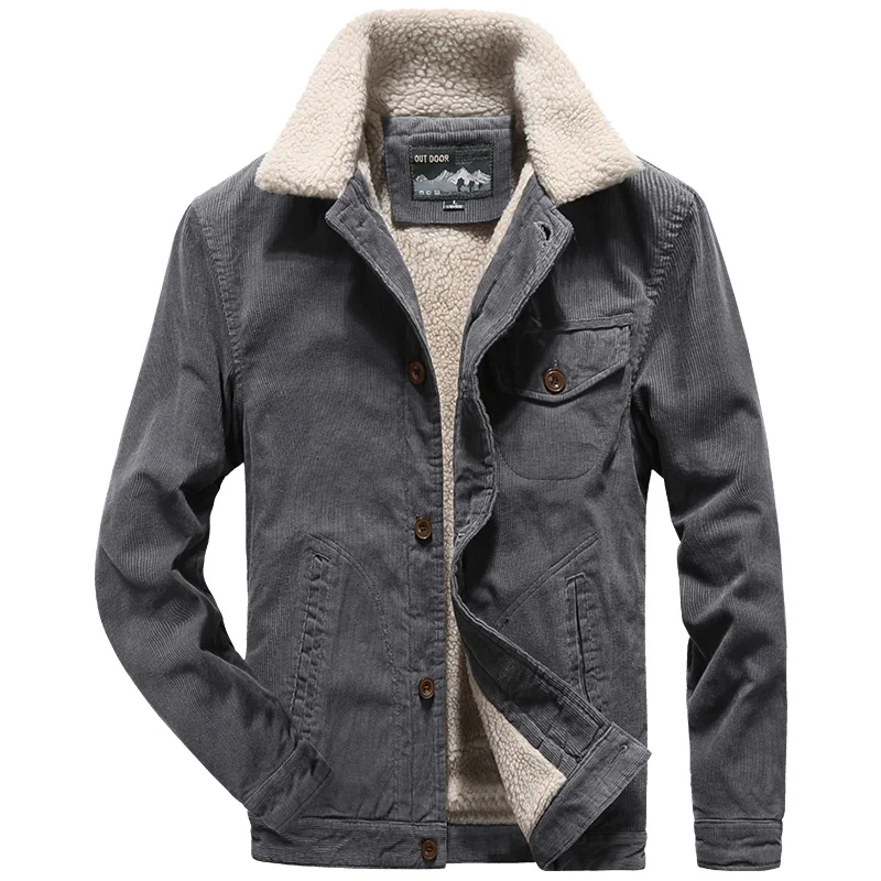 

High Quality Men's Winter Cotton Corduroy Plus Velvet Thick Fashion Business Casual Loose Retro Tooling Wool Lamb Jacket Coat