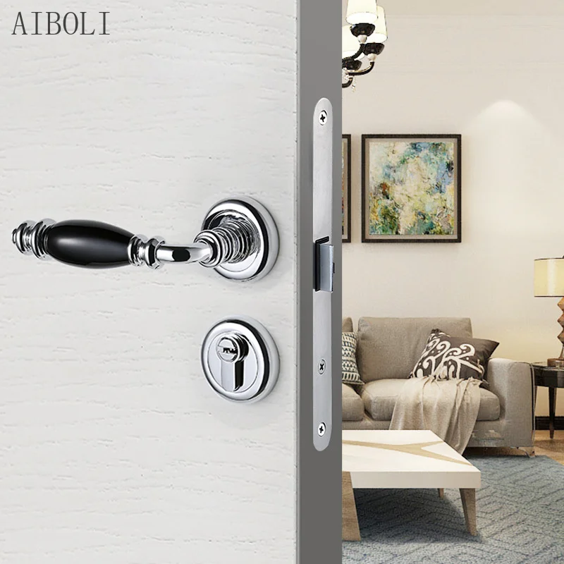 

New European Style Retro Indoor Wooden Door Handle Lock Mechanical Lock Simple Split Lock Bedroom Door Silent Lock