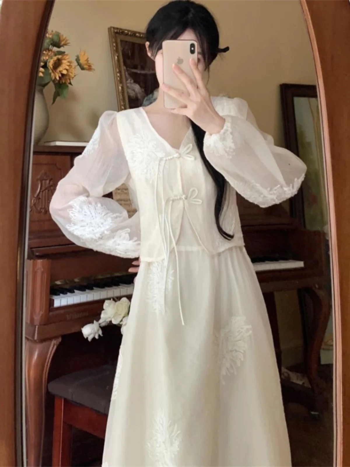 Плюс размер новое китайское платье с длинными рукавами в национальном стиле