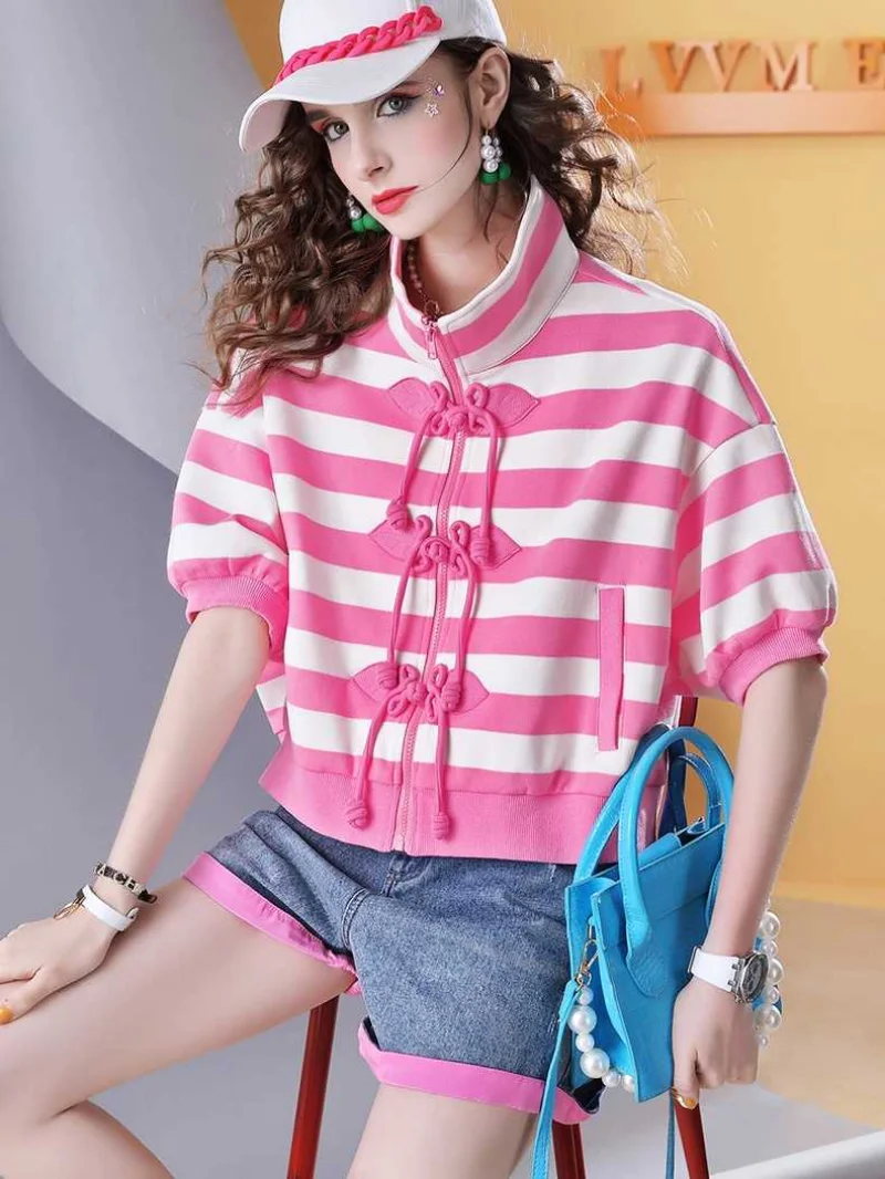 Korean version fashion 2022 summer new chic short coat women striped high-quality top ins tide jacket F615
