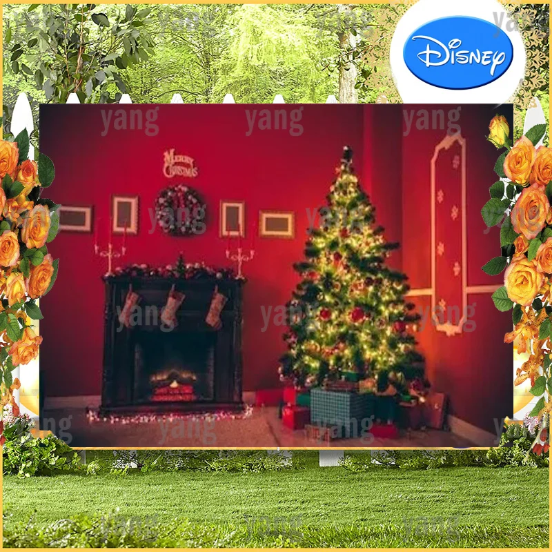 Custom Beautiful Bedroom Red Happy New Year Decoration Party Backdrop Merry Christmas Cartoon Romantic Tree Background Gifts