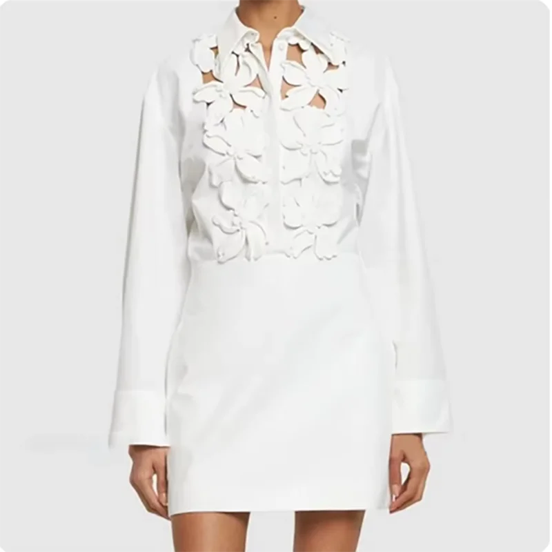 Элегантные женские платья мини-платье с 3D цветами 100% чистый хлопок короткие