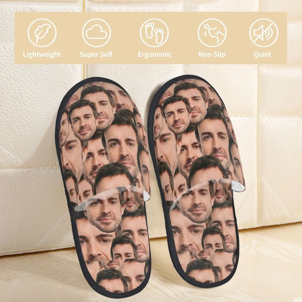 Зимние хлопковые тапочки с головой Фернандо Алонсо мягкие домашние меховые