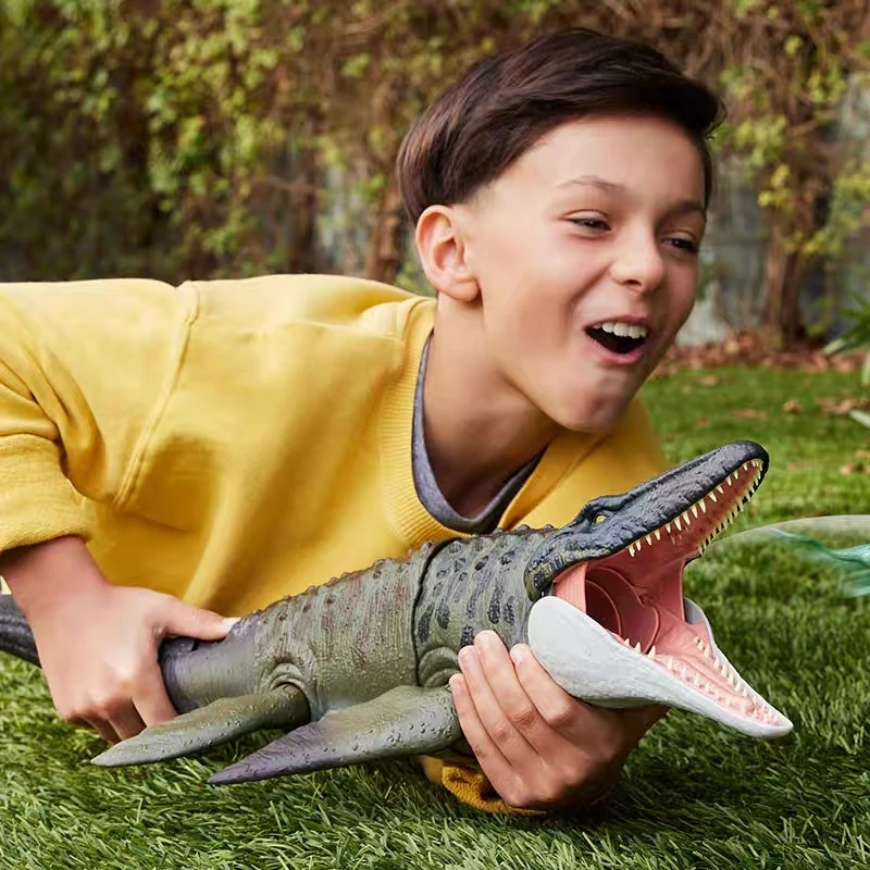 Фото Подлинная модель динозавра Mattel Jurassic World 4, отродный фильм, такой же предмет, подвижная забавная игрушка Bite'n Blast Mosasaurus, коллекционный подарок №5