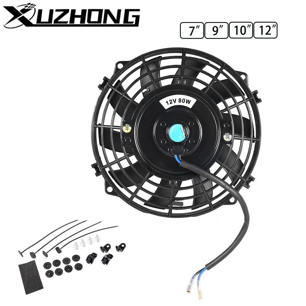 Universal 7/9/10/12 Inch 12V 80W 2100RPM Car Air Conditioning Electronic Cooling Fan Blade Electric Cool Mounting Kit