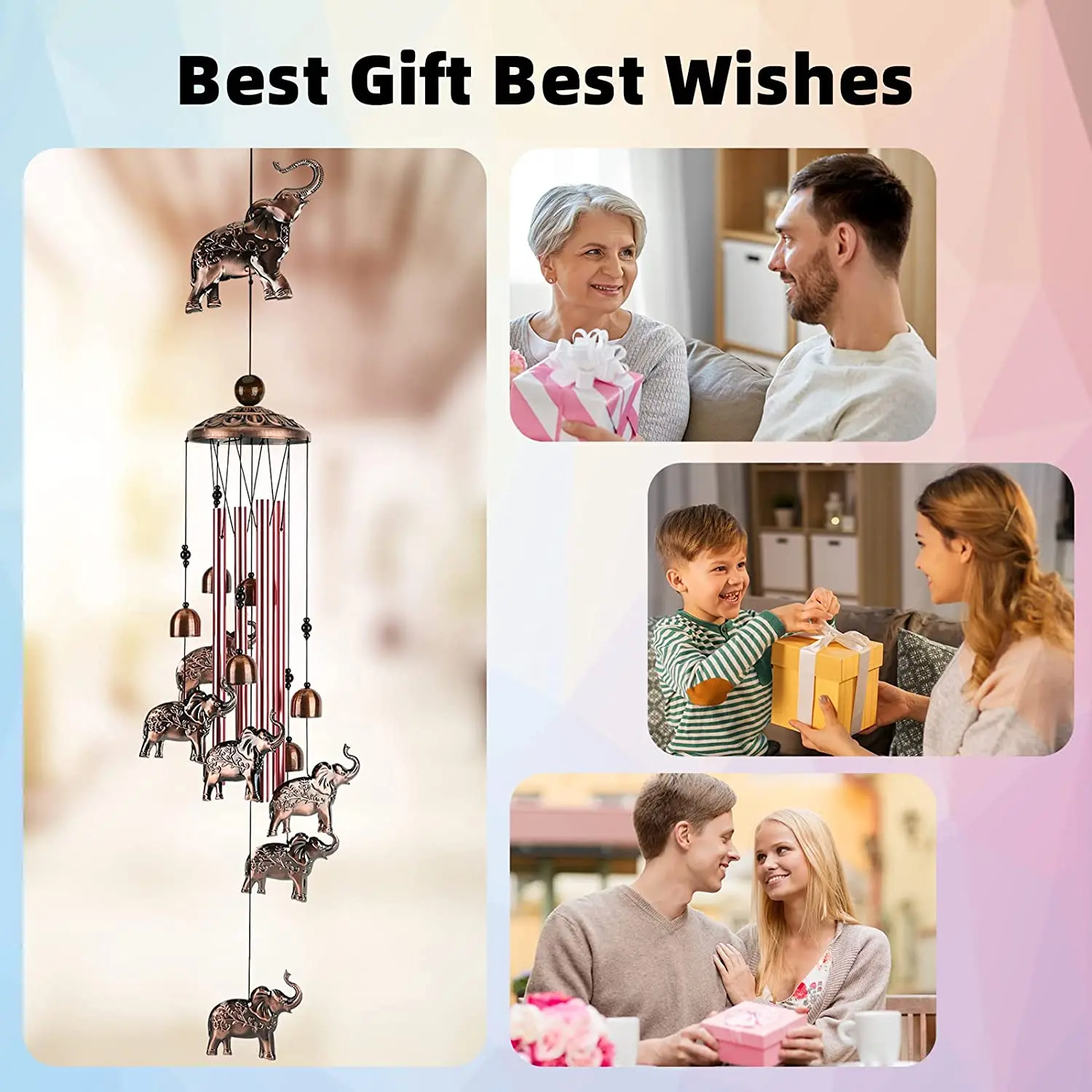 Фото Aluminum tube Elephant Wind Chimes Bronze Retro Iron Wind Chimes Wind Bells for Indoor and Outdoor Home Garden Decoration Gifts №5