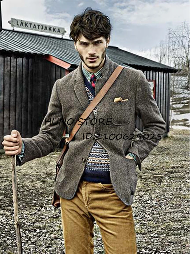 

2022New Men's Jacket Punk Single Breasted Slim Fit Blazer Dinner Customized Elegant Male Herringbone Coat