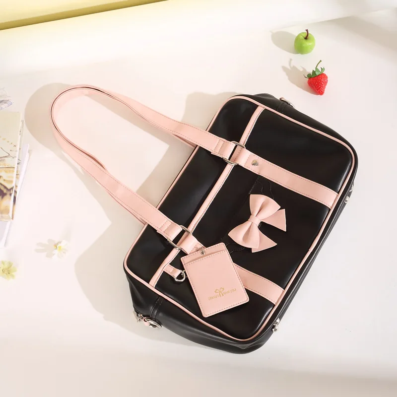 

New Women's JK Uniform Bag Versatile Bow Bag Sweet Japanese College Girls Shoulder Portable Large Capacity Bag Lolita Handbag