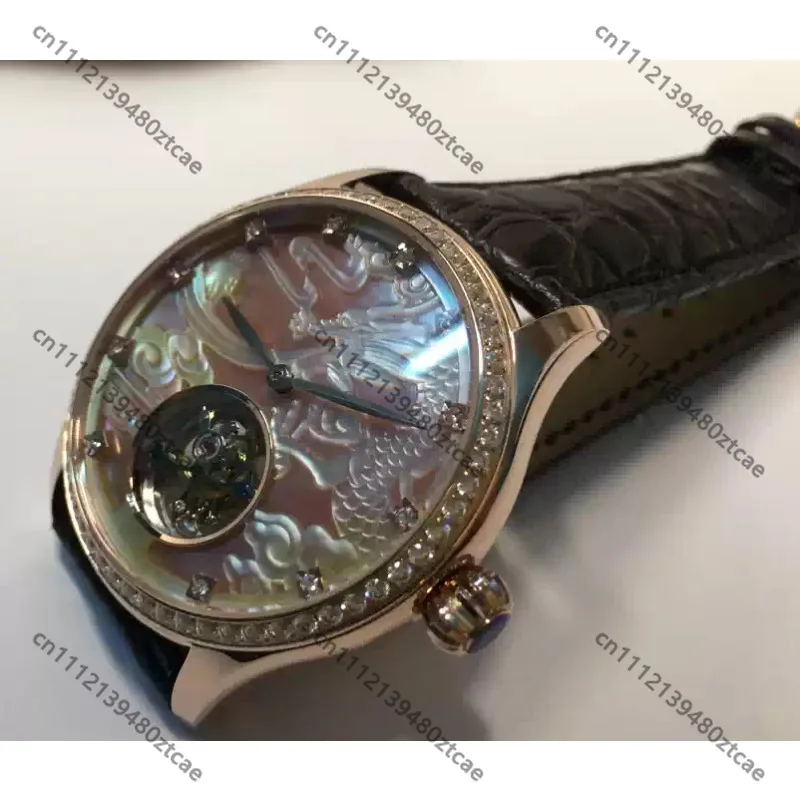 Фото Механические часы ST8000 Tourbillon с циферблатом из глубоководной раковины, 3D-резной фигуркой дракона, настраиваемые, роскошные, коллекционные наручные часы. №3