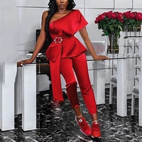 2022 new red jumpsuits rompers for women solid bodycon one shoulder high waisted elegant evening night party club long overall