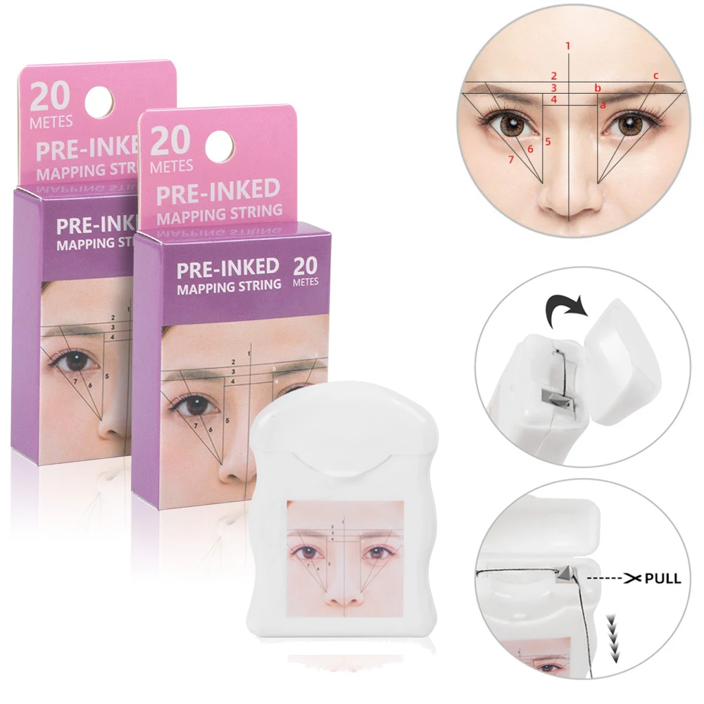 

20m Microblading Mapping String Pre-Inked Eyebrow Marker Thread Tattoo Brows Point White Black Brown Semi Permanent Beauty Tools