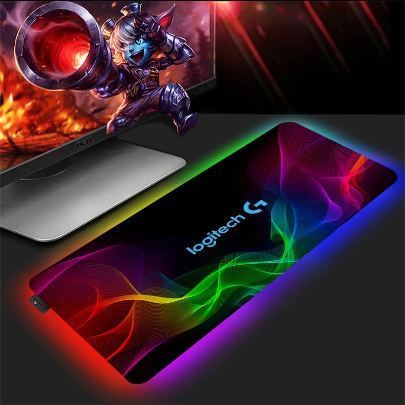 

RGB коврик для мыши, Мультяшные аксессуары для ноутбуков, аниме коврики Logitech для игровых ноутбуков, большой Настольный коврик, светодиодный к...
