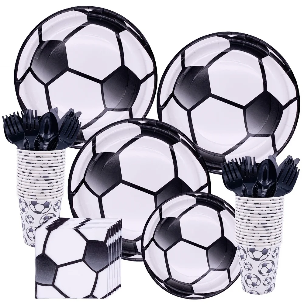 

Football Theme Disposable Party Tableware Sport Boy Birthday Party Supplies Baby Shower Cake Deco Soccer Pattern Cups Plates Set