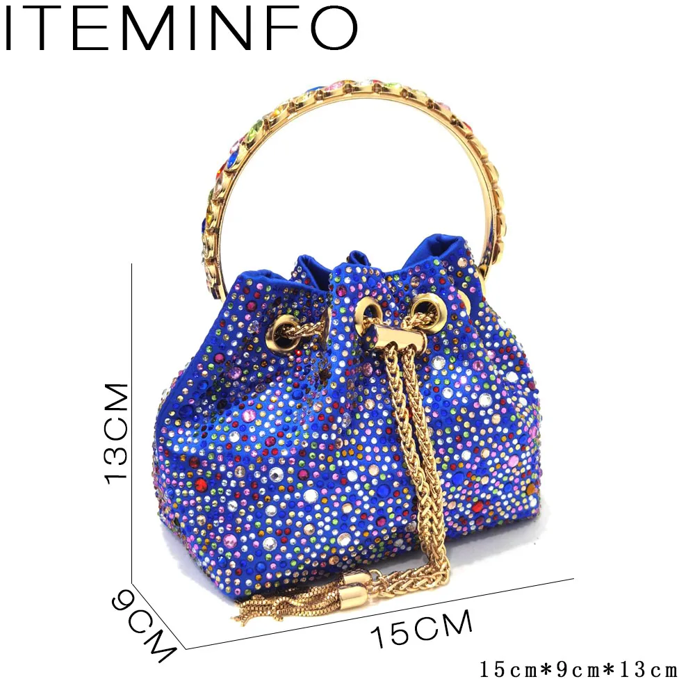 2023 Blue Color Popular Pointed Full Of Diamonds And Shiny Shoes With Bag Banquet Shoes And Bags And Friends Party
