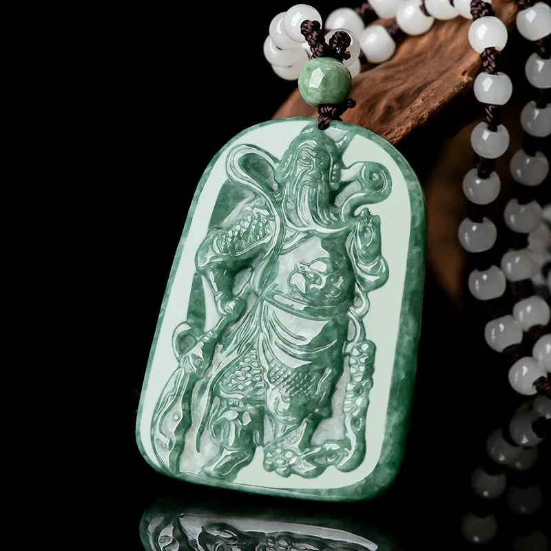 

Burmese Jade Guan Yu Pendant Natural Emerald Gifts for Women Necklace Charms Men Jadeite Chinese Green Choker Jewelry Gemstone