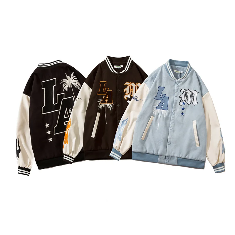 2022 New Street retro West Coast letter embroidery baseball uniform street men and women thickened padded jacket tide
