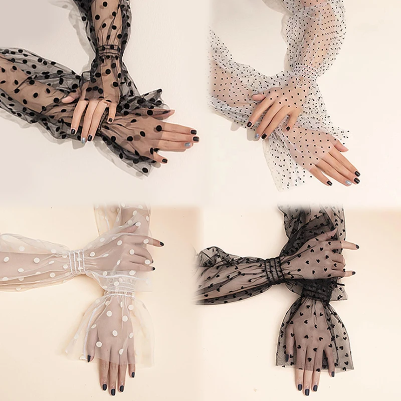 

Летние кружевные сетчатые солнцезащитные перчатки для женщин ледяные тонкие устойчивые к ультрафиолетовому излучению рукава для верховой езды чулки с защитой рук