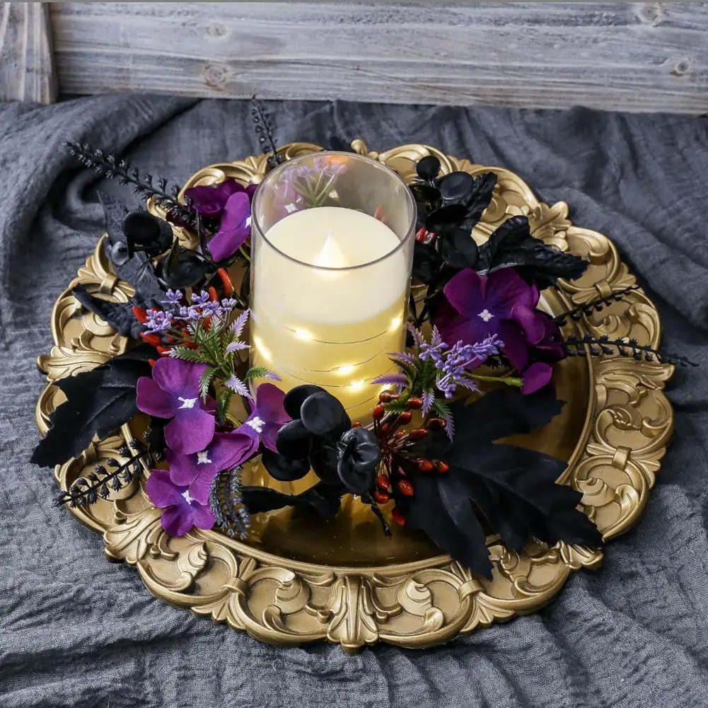 Черный кленовый лист кольцо-свеча венок декор на Хэллоуин цветочный столб ручной