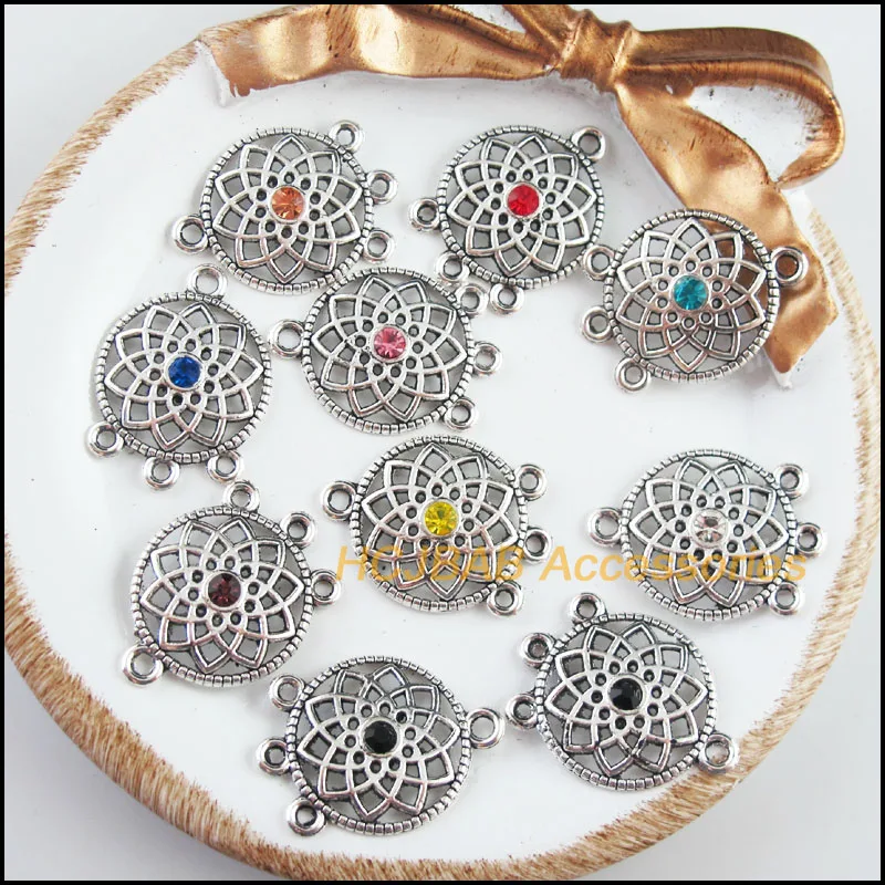 

Fashion New 20Pcs Tibetan Silver Plated Retro Sun Mixed Crystal Charms Connectors 18x24.5mm