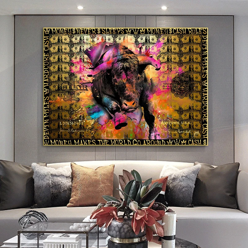 Бегущий бык холст постер классический испанский бычий картина маслом дикий