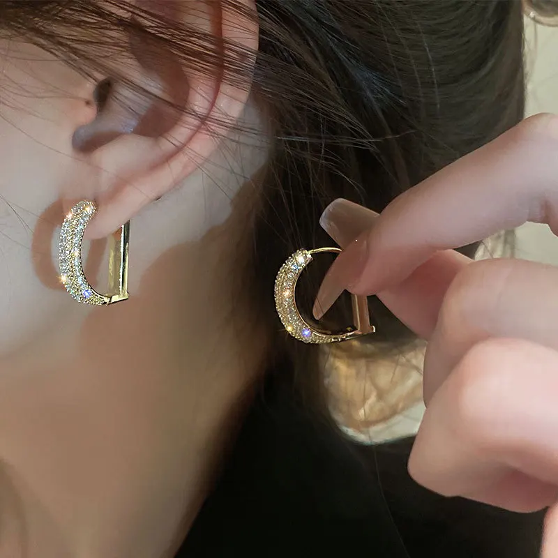 

Classic Gold Silver Color Letter D Shape Zircon Earrings For Women 2022 New Korean Fashion Jewelry Luxury