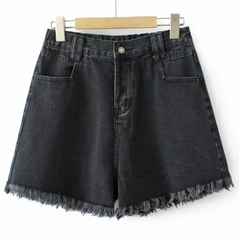 

Plus Size Shorts Women 2023 Summer Fashion High Waist Black Wide Leg Jeans Loose Tassels Bottoms Oversized Curve Clothes