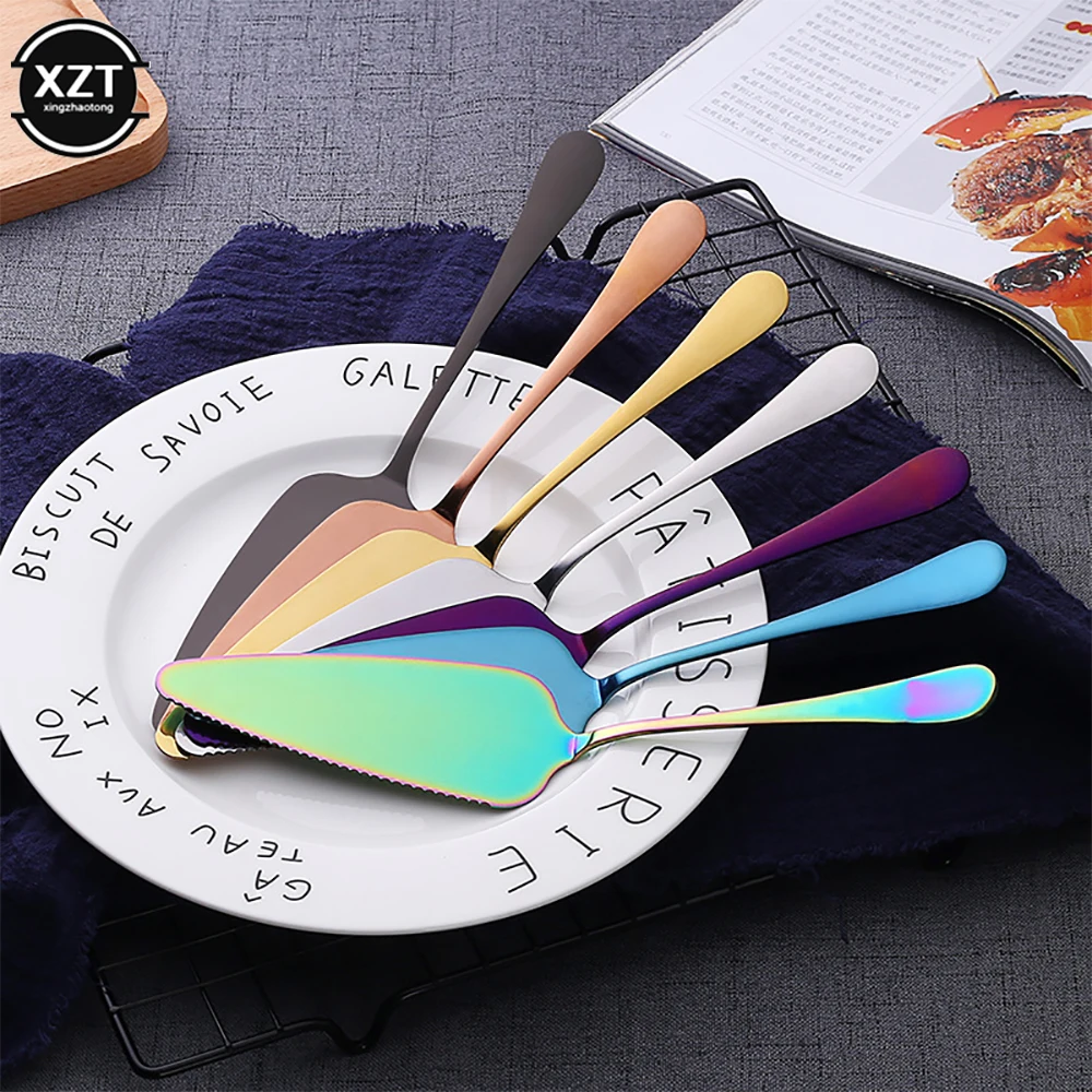 

1Pcs Colorful Stainless Steel Cake Shovel Knife Pie Pizza Cheese Server Cake Divider Knives Baking Steel Serrated Edge Tools