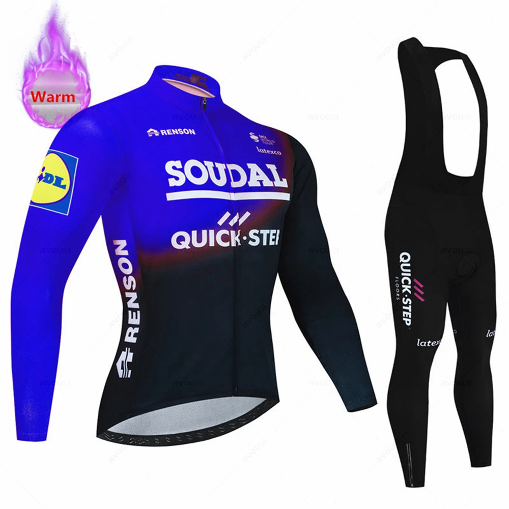 

Мужская Зимняя Теплая Флисовая велосипедная кофта Soudal Quick Step, профессиональная одежда 2023, теплая одежда для горного велосипеда, велосипедный костюм
