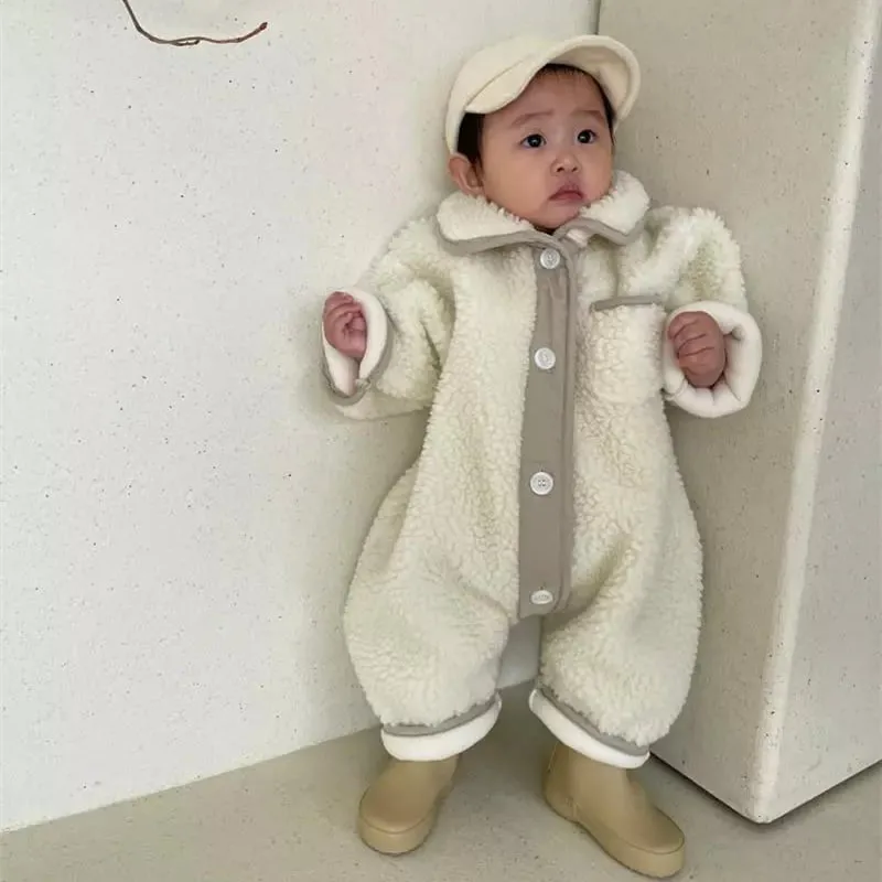 2023 New Baby Winter Wool Sweater Children's Wear Baby Plush Climbing Clothes Thickened Warm One-piece Sweater Winter Wear
