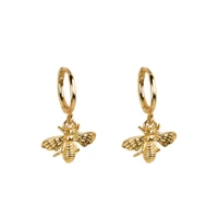 fashion copper dainty dangle bee hoop earrings cz charms ear buckle animal hoops for women