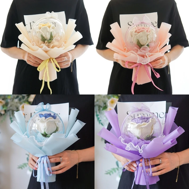 

Knitted Flower Artificial Flowers Finished Yarn Hand Crochet Bouquet Mixed Handmade Home Decorations Flowers Gifts T84E