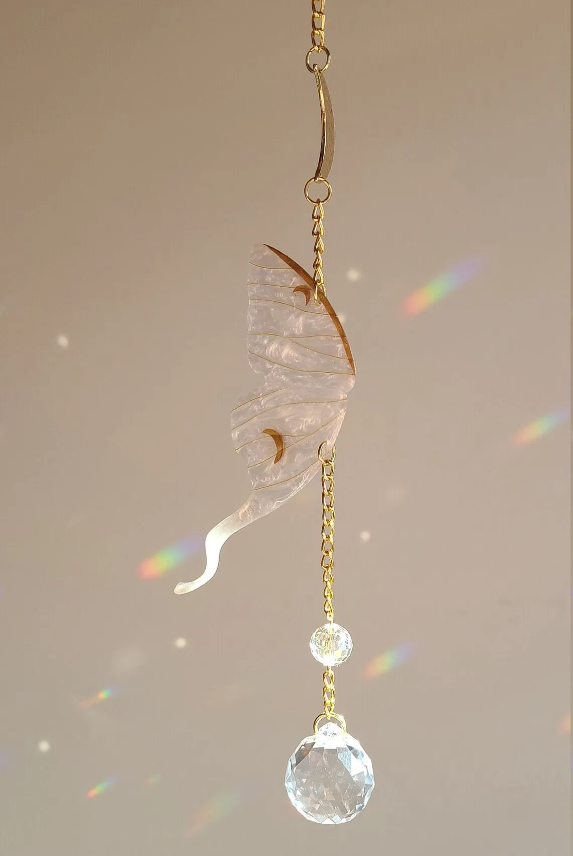 

Хрустальный Ловец Солнца | Белый Набор крыльев Луны моли, Ловец Солнца для окон | Подвесной Хрустальный призматический Ловец Солнца