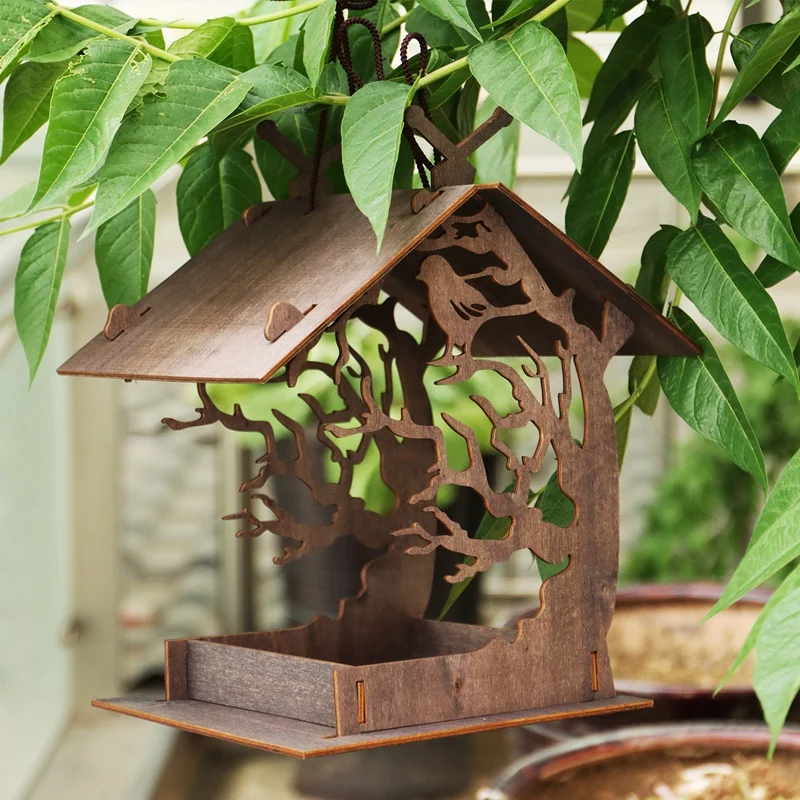 

Garden Wooden Birdhouse Attractive Bird Feeder Balcony Courtyard Gifts Villa Balcony Bird Feeders Garden Decoration