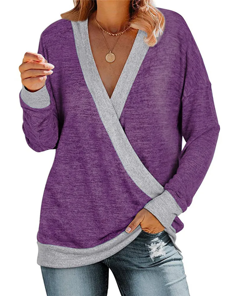 

Polyester T-Shirt None Solid V-Neck Other Pullover Regular All-Season Other Women Spandex Long Sleeve
