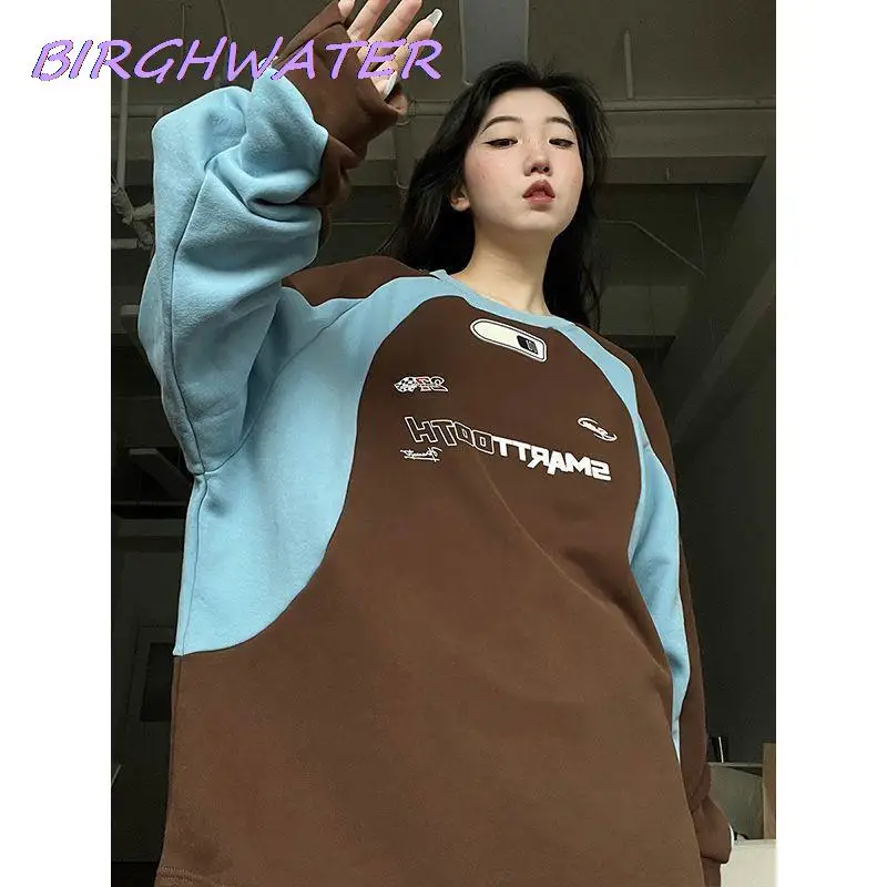 

Женский свитшот в стиле оверсайз, Модный повседневный Свитшот контрастных цветов в Корейском стиле с длинным рукавом, модель Y2k