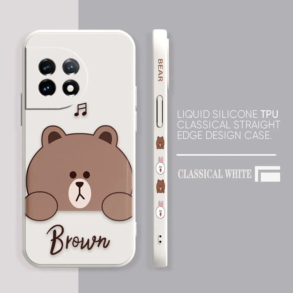 Phone Case For Oneplus 11 10 9 9R 9RT 8 8T 7 7T 5 5T 6 ACE 2V NORD Pro Liquid Case Cover Funda Cqoue Shell Capa Cute Brown Bear