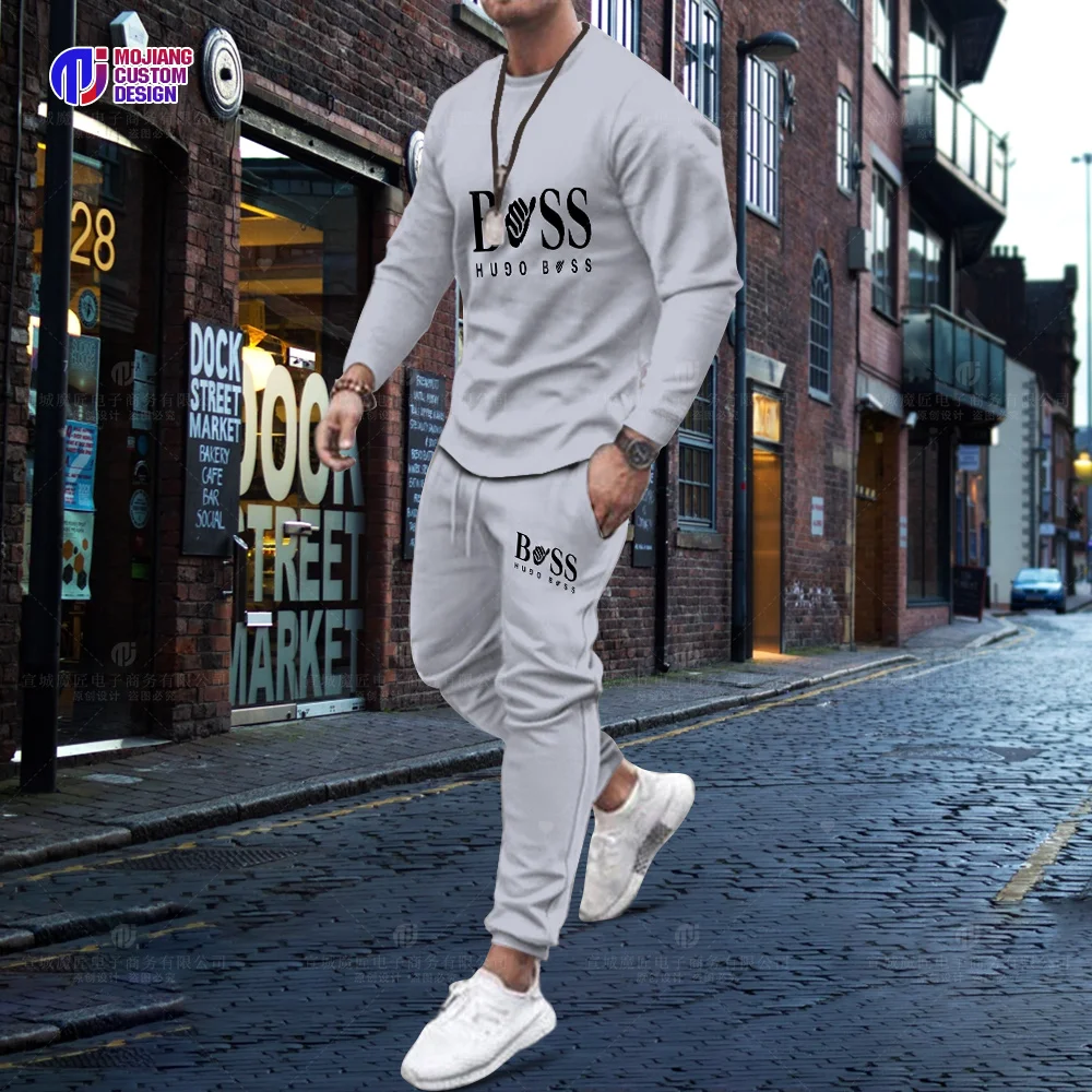 Men's Long Sleeve T-Shirt Loose O Neck Fashion Top Set 3D Printing Brand Series Youth Casual Harajuku Loose Top Trousers