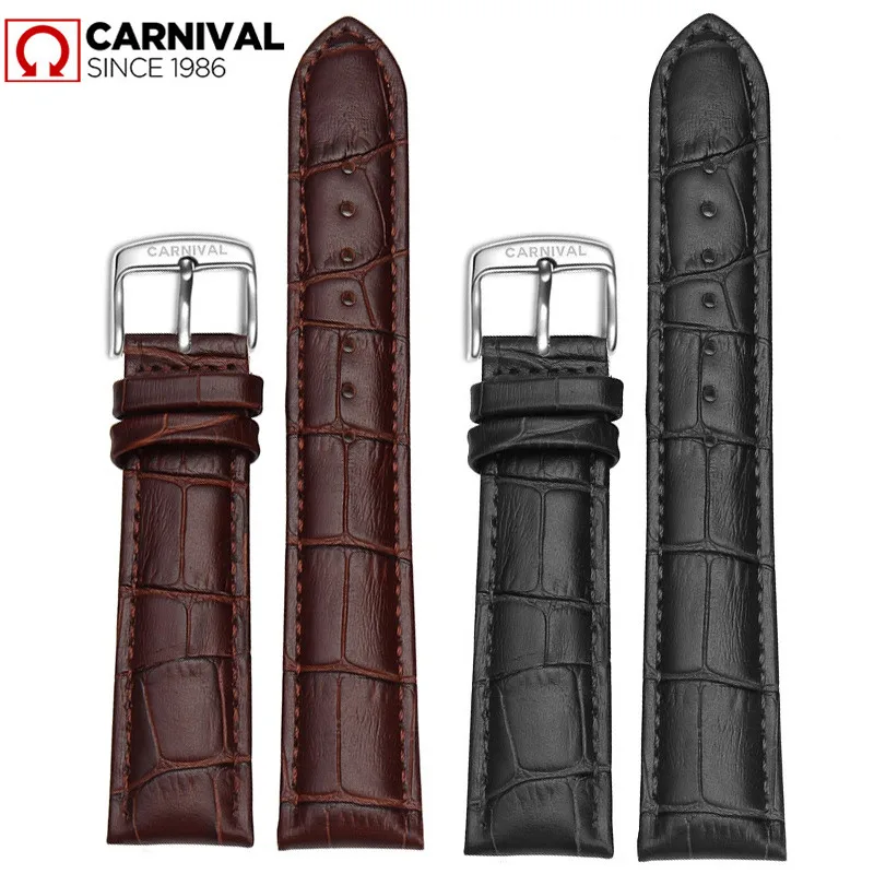 

Original 20mm Watch Strap Band High Quality Genuine Calf Hide Leather Watchband Bracelet for CARNIVAL Brand Wristwatches Clock