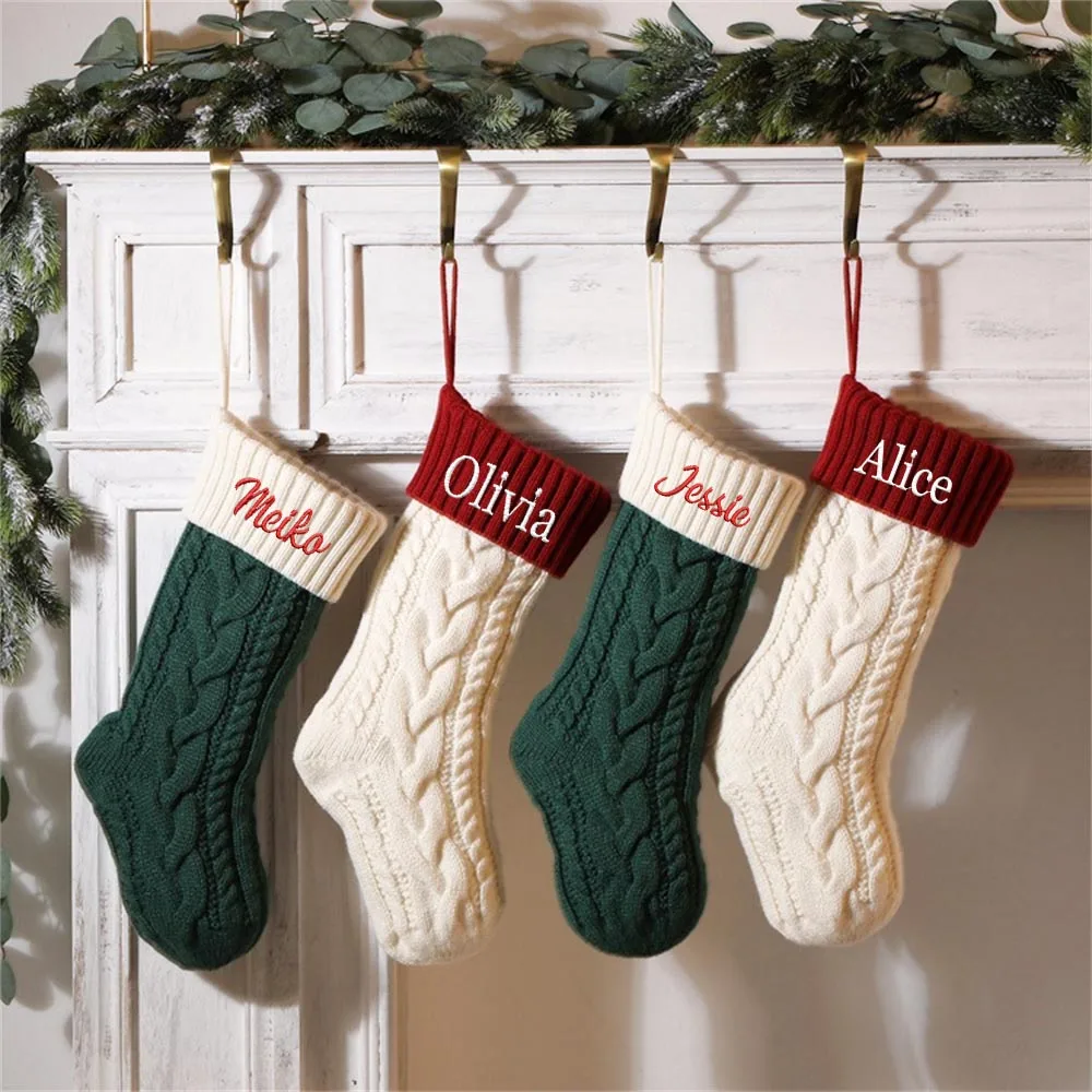 

Christmas Stockings with Embroidered Name Monogrammed Christmas Decoration Sock Merry Christmas Knit Stocking New Year Gifts