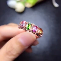 meibapj natural tourmaline gemstone fashion colorful stone simple ring for women real 925 sterling silver charm fine jewelry