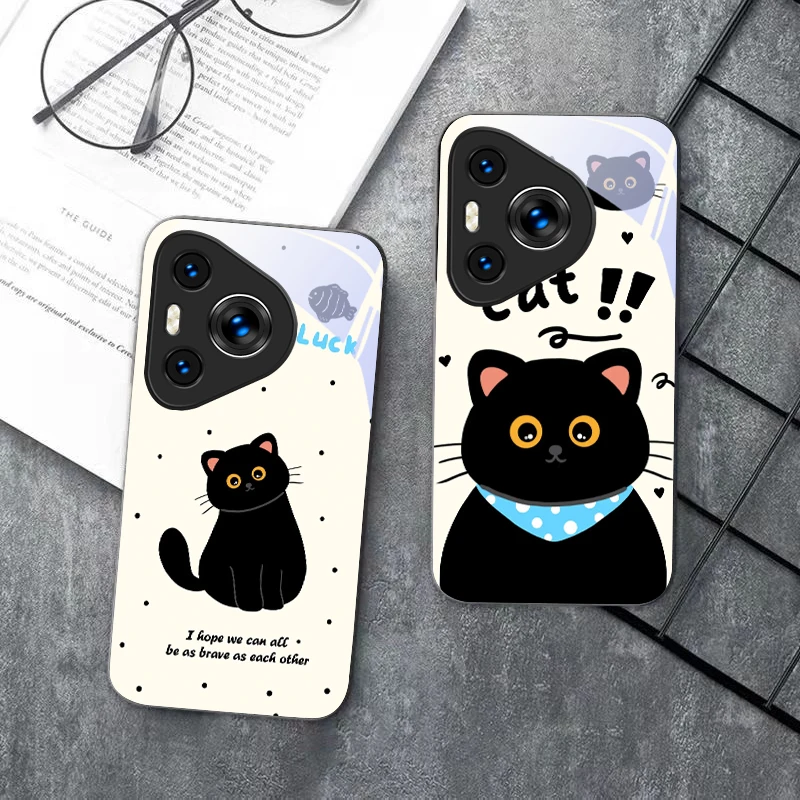 Милый черный кот для Huawei P50 40 60 20 Pro Pura 70 Ultra P30 Lite Honor Nova 8i 10 9 SE 13 12S 5T P10 Черный