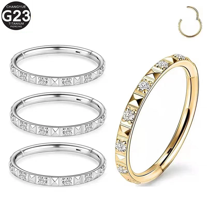 

G23 Titanium Septum Nose Ring CZ Hinged Segment Clicker Ear Cartilage Earrings Fashion Nipple Piercing Body Jewelry 16G 8/10MM