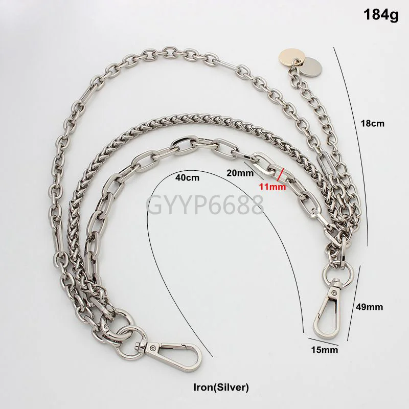 1-5pcs silver color Iron meterial chains with snap hooks three in one for woman handbag purse accessories in bulk