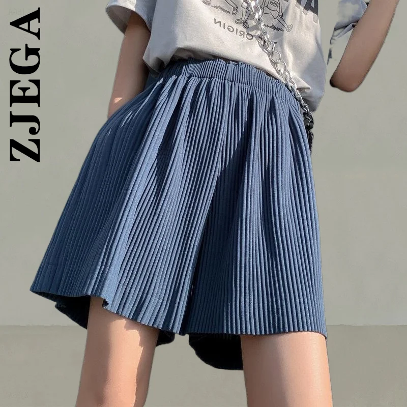 

Zjega Fashion Summer High Waist Sportswear Solid Color Loose Short Pants For Women Soft pants Elastic Baggy Female Shorts