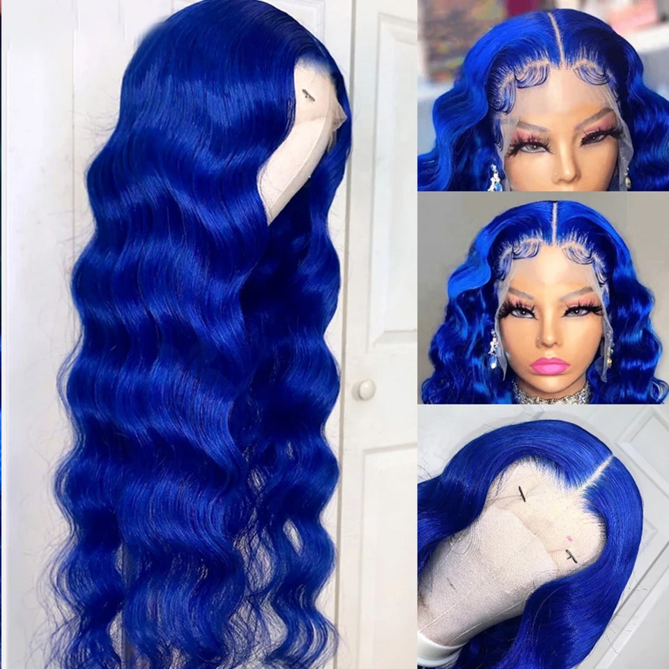 

Naturales Blue Wig Body Wave Lace Front Wigs for Women Synthetic Hair Glueless Lace Wig For Women Natural Hairline Daily Wear